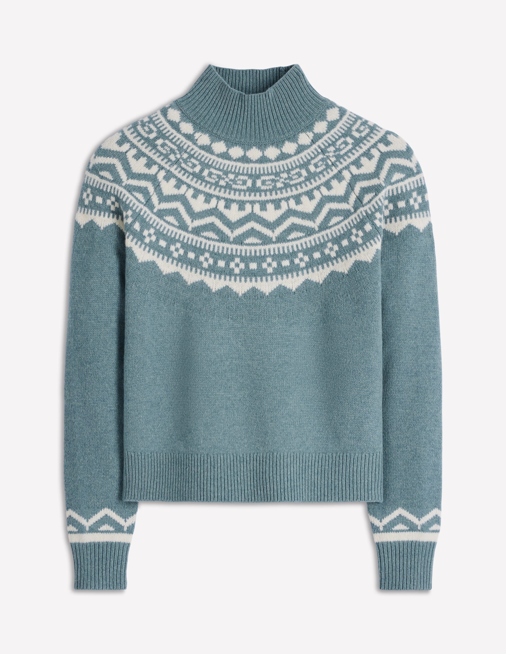 Marion Merino High Neck Jumper-Cloud Blue, Fair Isle | Boden UK