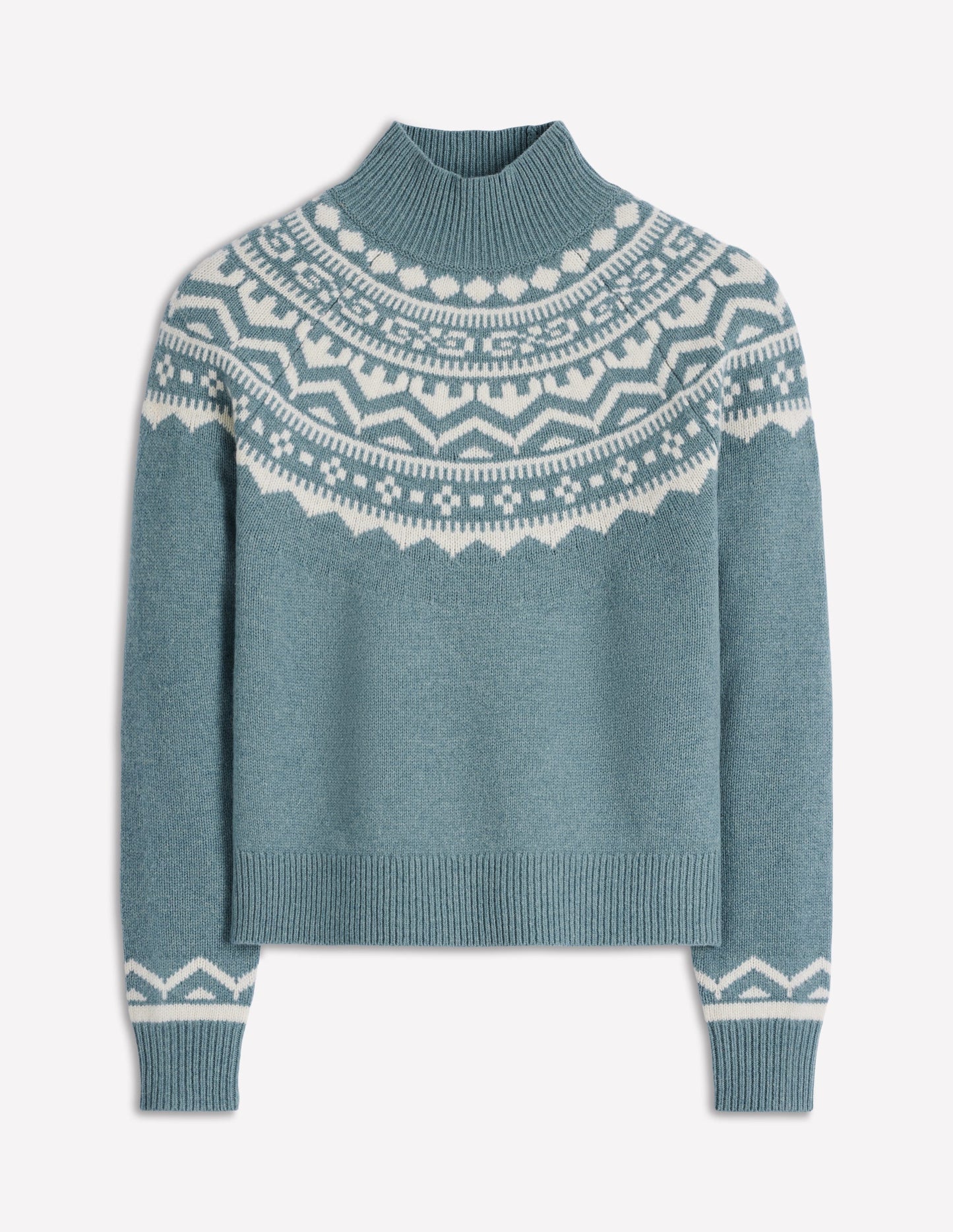 Marion Merino High Neck Jumper-Cloud Blue, Fair Isle