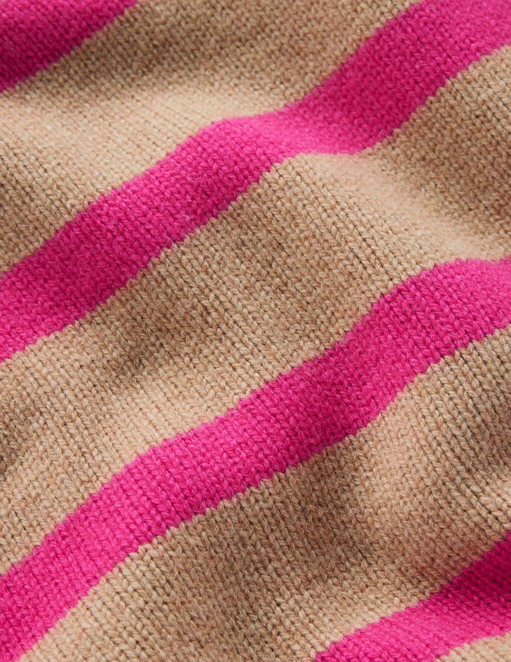 Marion Merino High Neck Jumper-Camel, Brilliant Pink Stripe