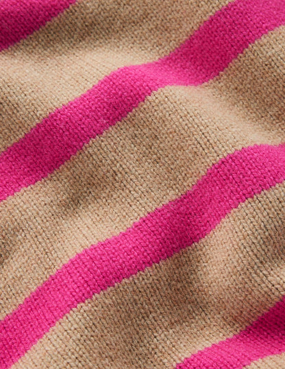 Marion Merino High Neck Jumper-Camel, Brilliant Pink Stripe-6