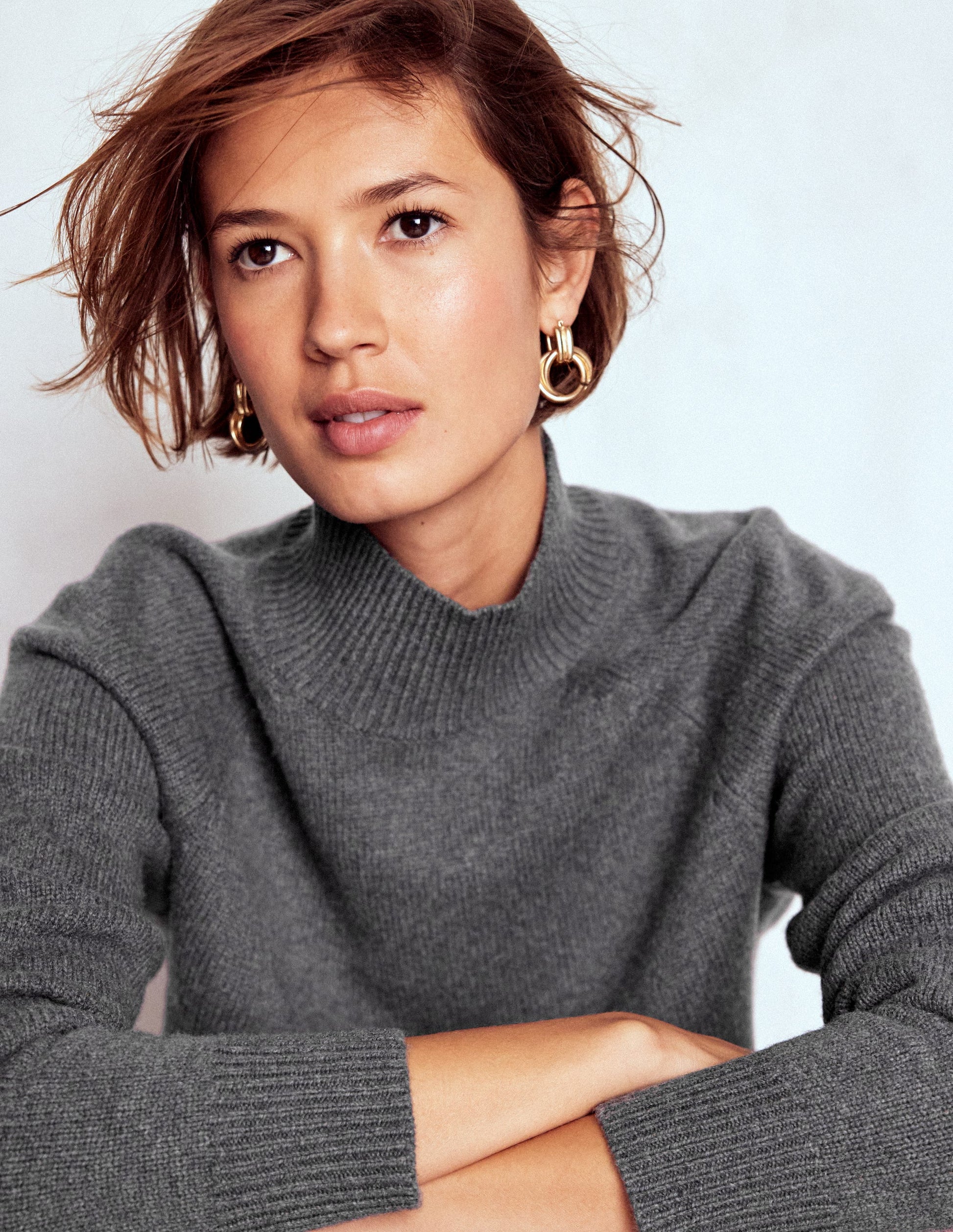 Marion Merino High Neck Jumper-Charcoal Melange-1