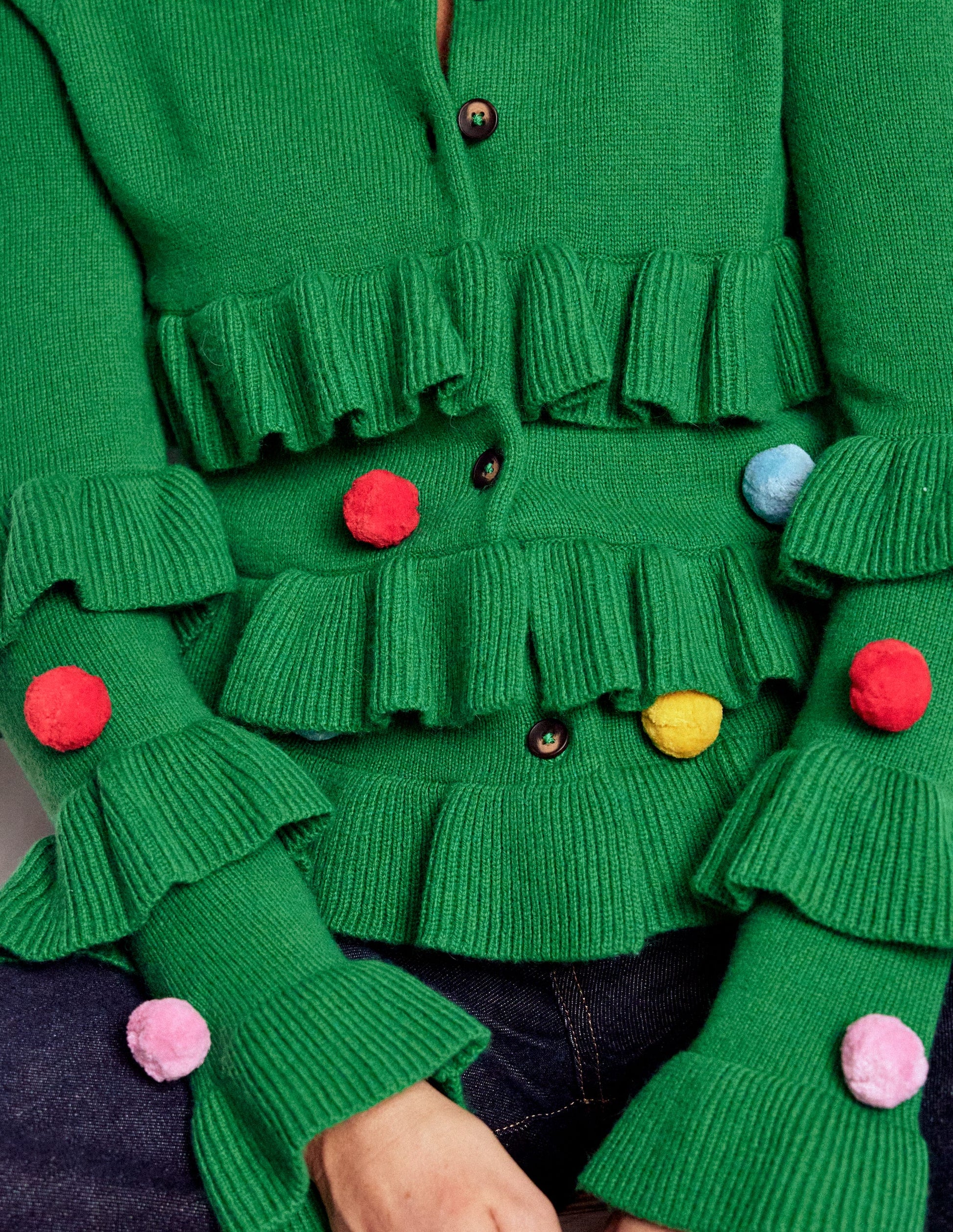 Festive Embroidered Cardigan-Sapling Green-2