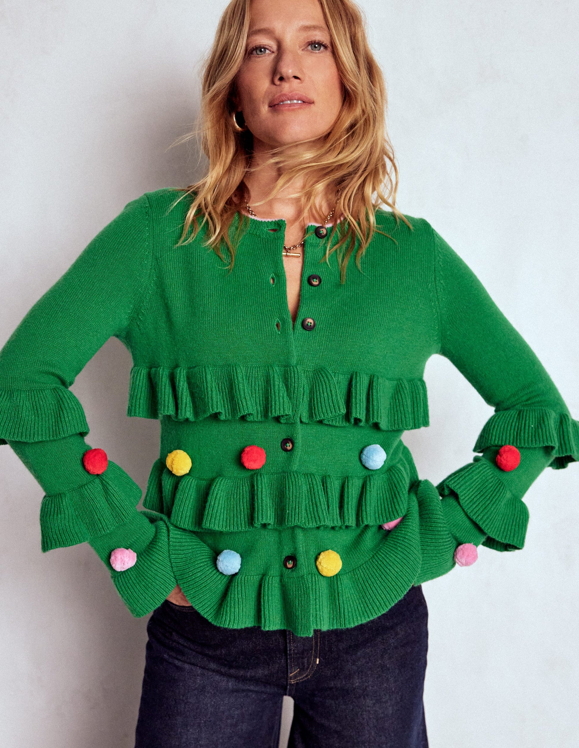 Festive Embroidered Cardigan-Sapling Green-4
