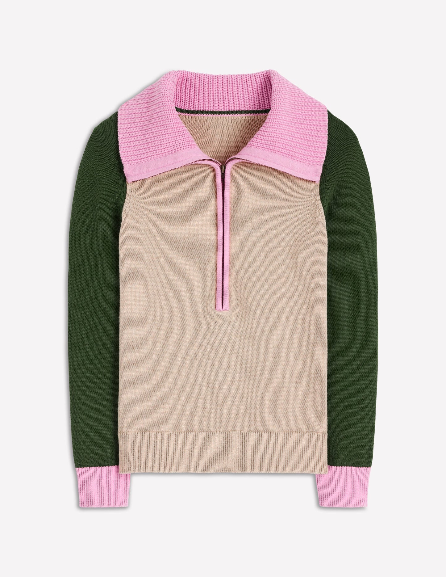 Lucy Half-zip Jumper-Chinchilla Melange, Green Fir