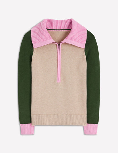 Lucy Half-zip Jumper-Chinchilla Melange, Green Fir-6