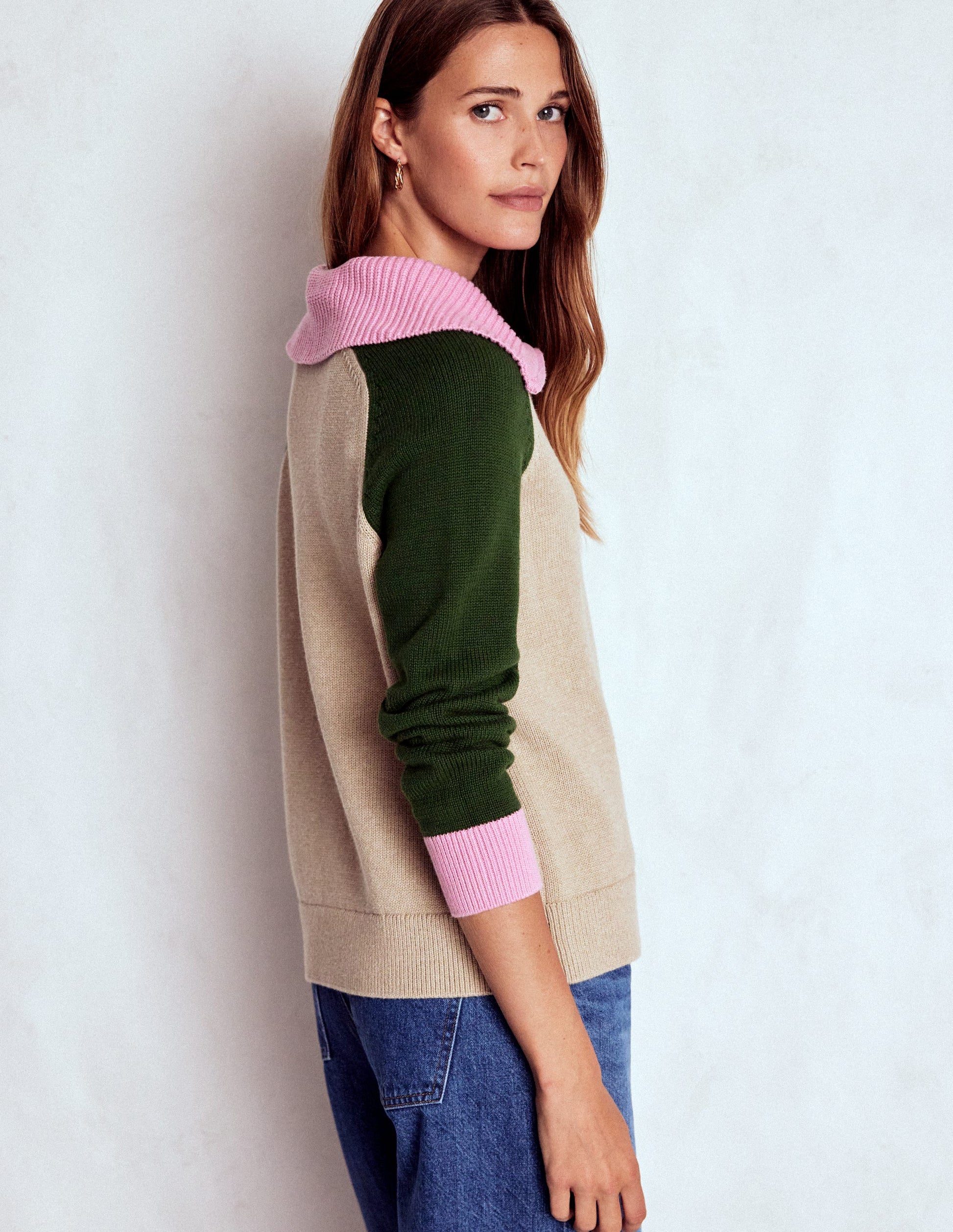 Lucy Half-zip Jumper-Chinchilla Melange, Green Fir-3