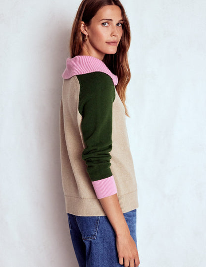 Lucy Half-zip Jumper-Chinchilla Melange, Green Fir-3