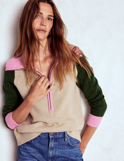 Lucy Half-zip Jumper-Chinchilla Melange, Green Fir-4