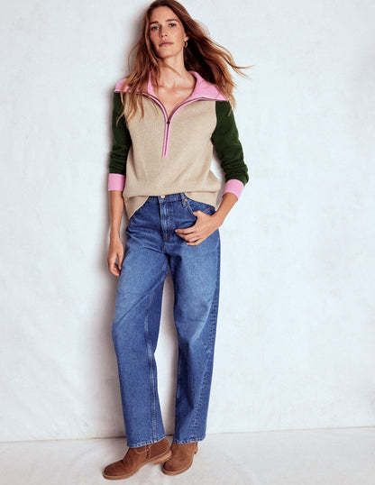 Lucy Half-zip Jumper-Chinchilla Melange, Green Fir-5