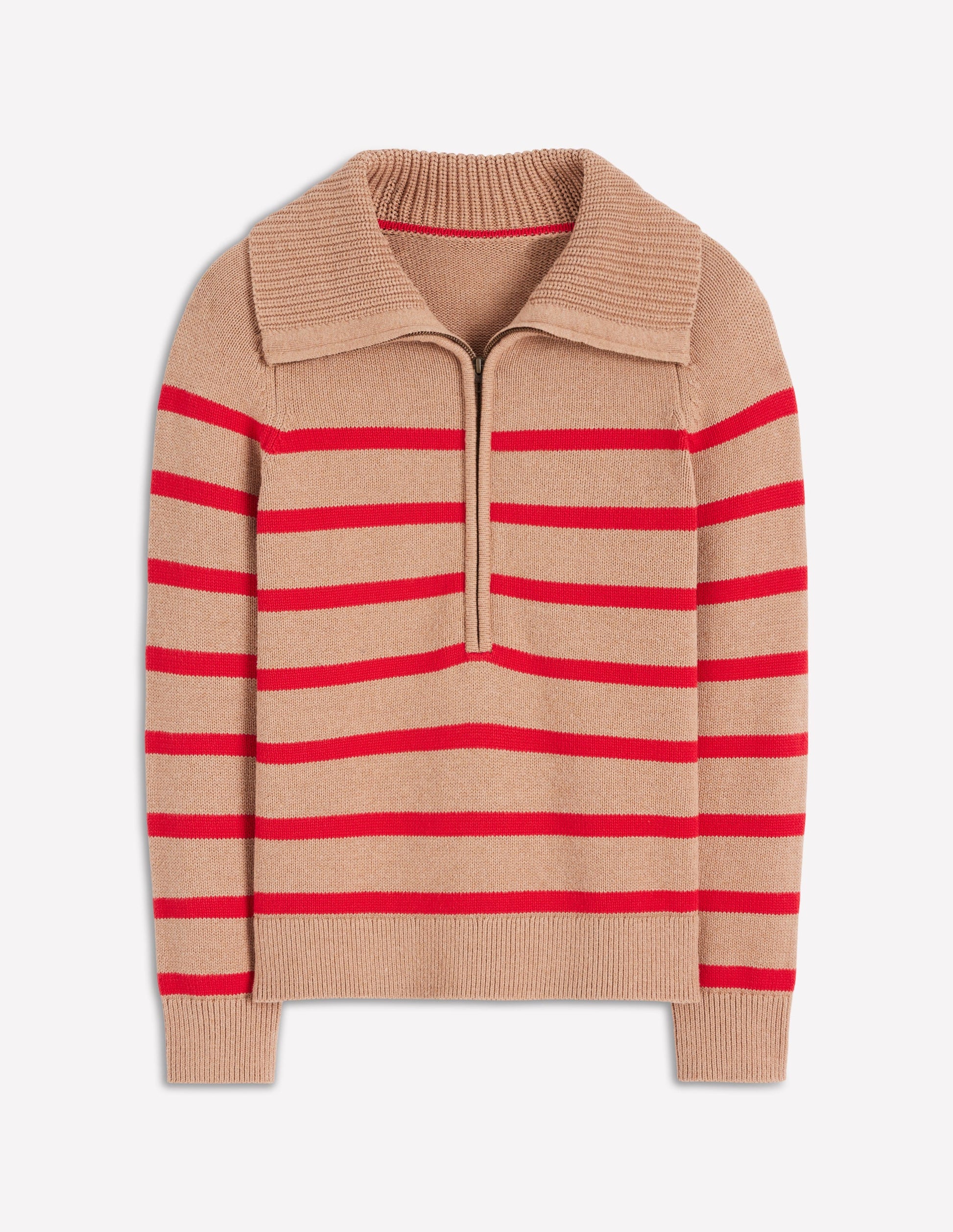 Lucy Half-zip Jumper-Camel Melange, Red Stripe-5