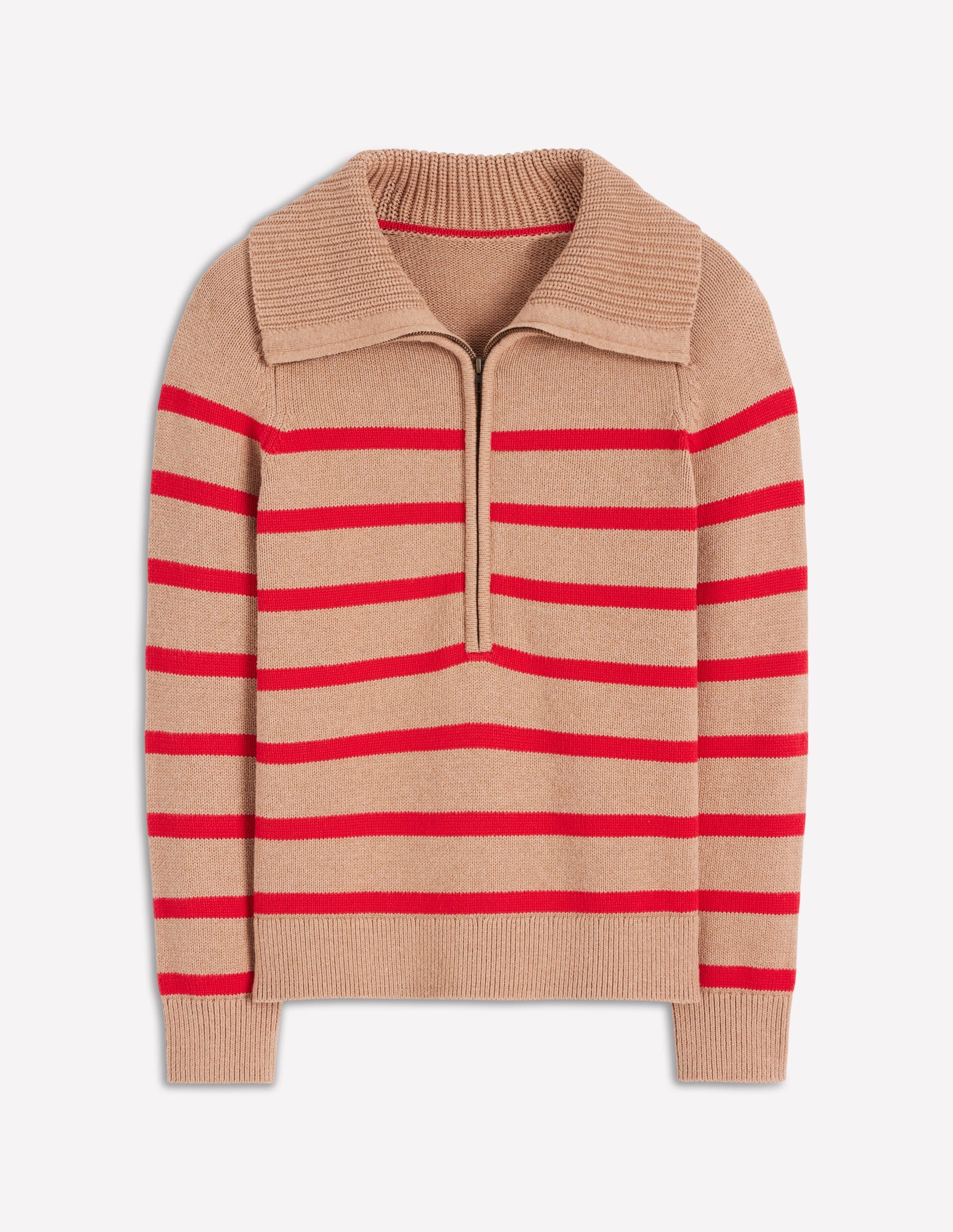 Lucy Half Zip Jumper-Camel Melange, Red Stripe - Image 5