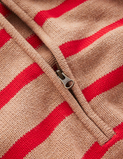 Lucy Half-zip Jumper-Camel Melange, Red Stripe-6