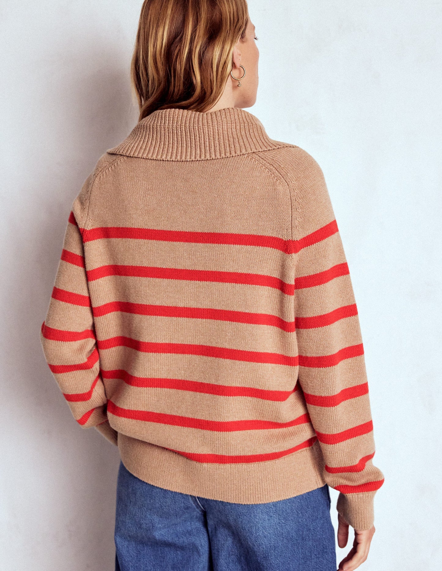Lucy Half-zip Jumper-Camel Melange, Red Stripe