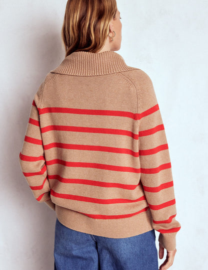 Lucy Half-zip Jumper-Camel Melange, Red Stripe-4
