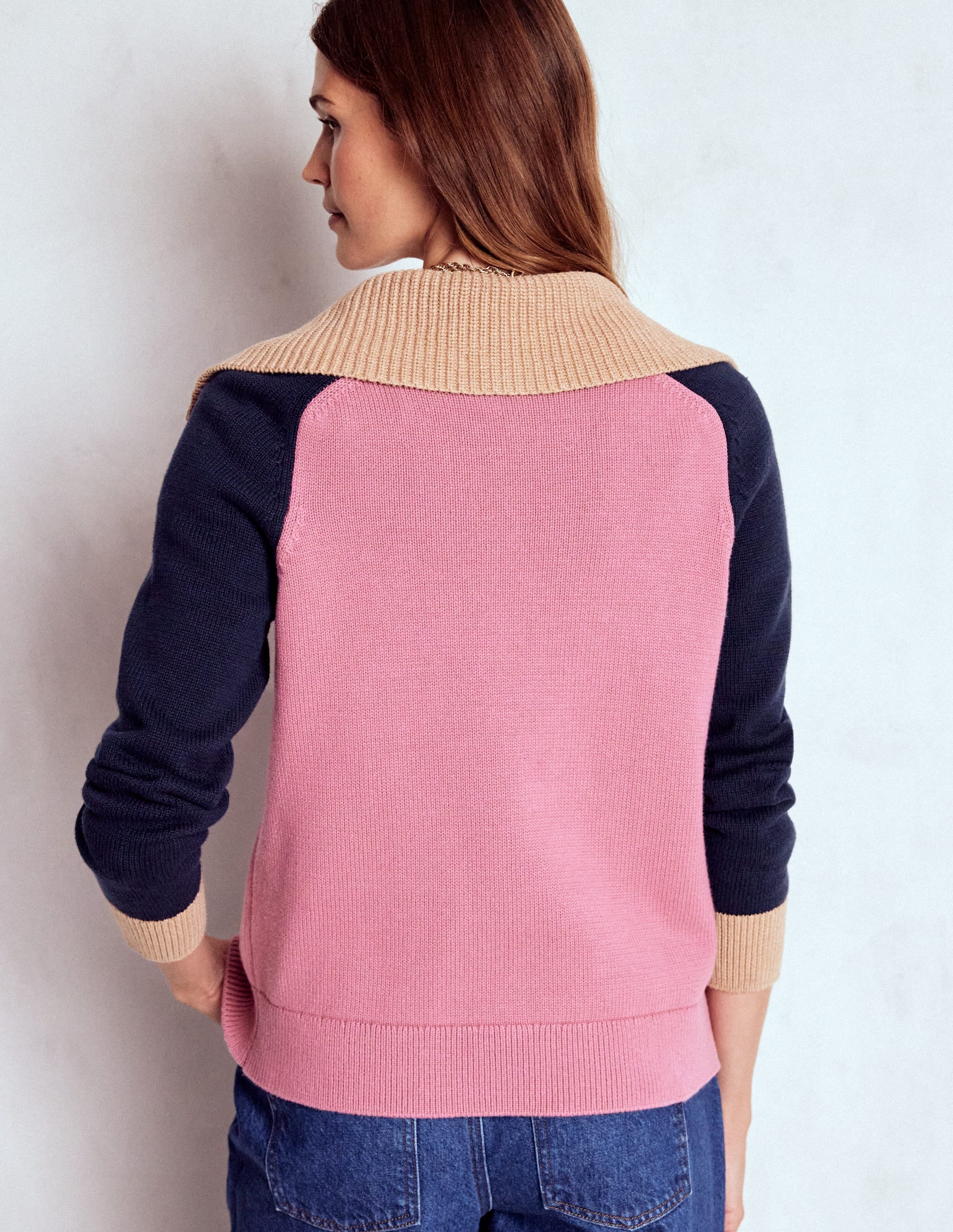 Lucy Half Zip Jumper-Pink Heather, Navy - Image 3