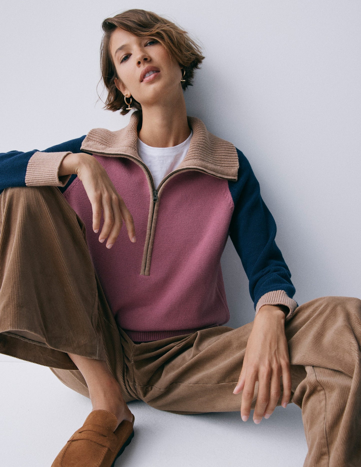 Lucy Half-zip Jumper-Pink Heather, Navy