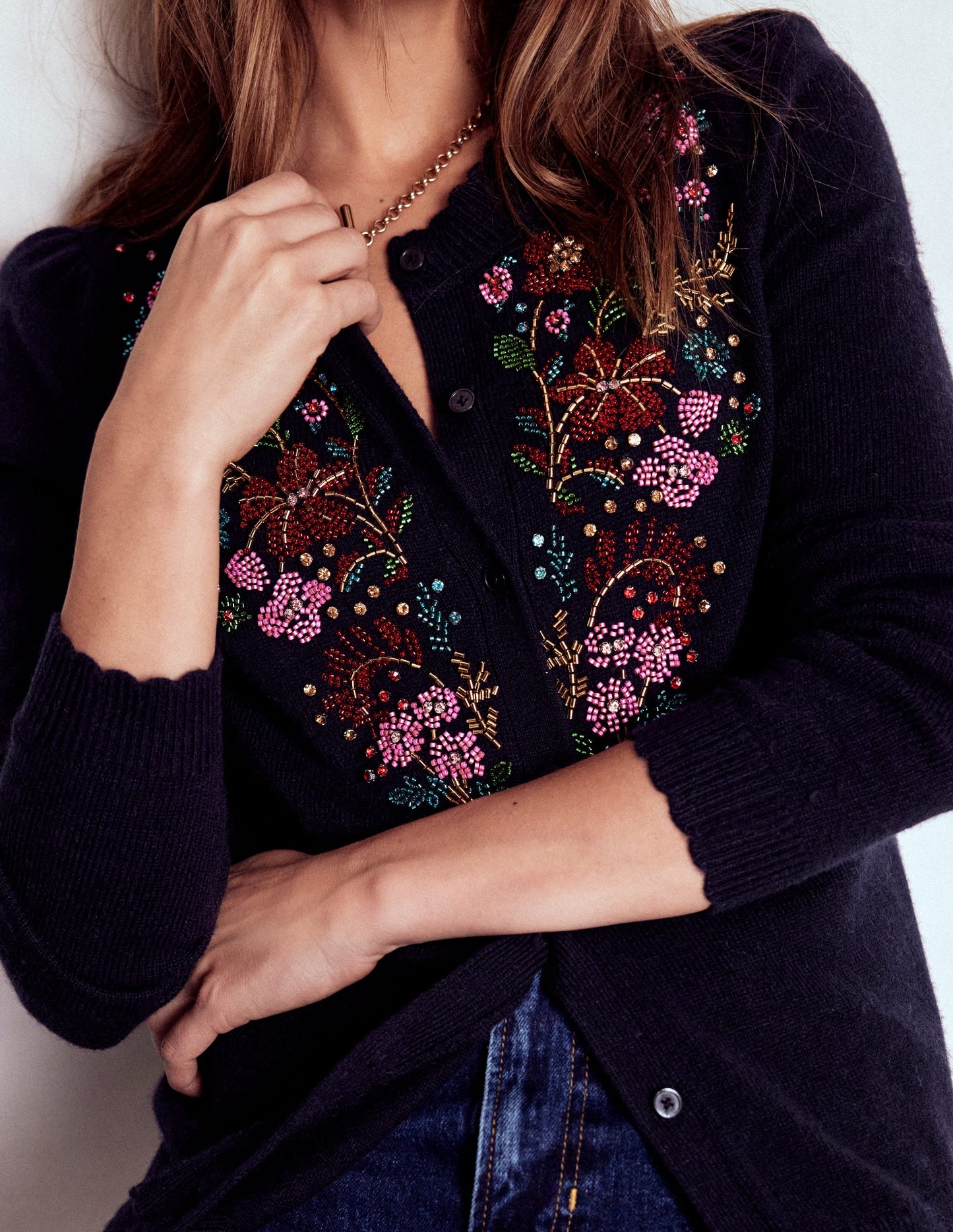 Elizabeth Embellished Cardigan-Navy, Floral Embellishment