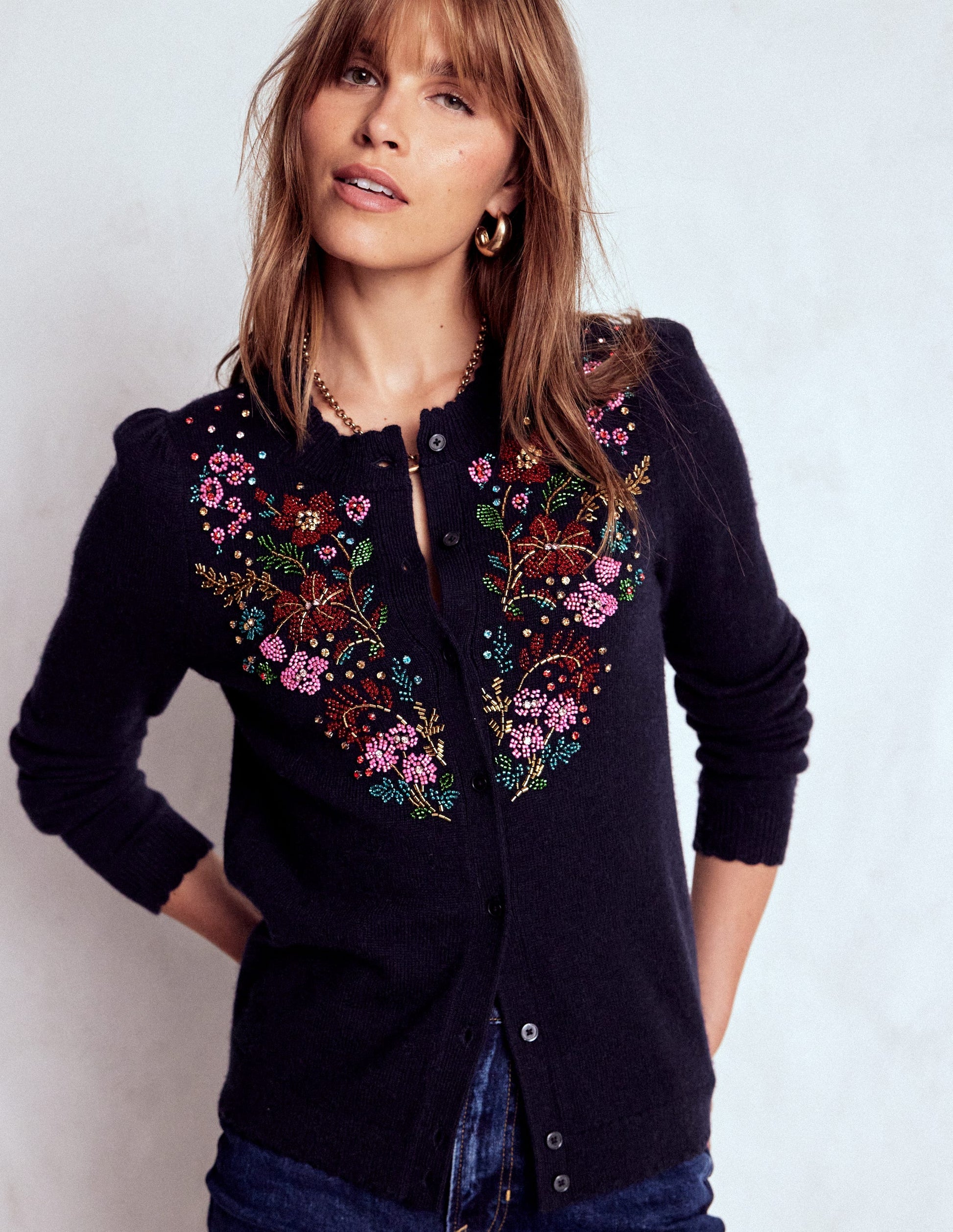 Elizabeth Embellished Cardigan-Navy, Floral Embellishment-4
