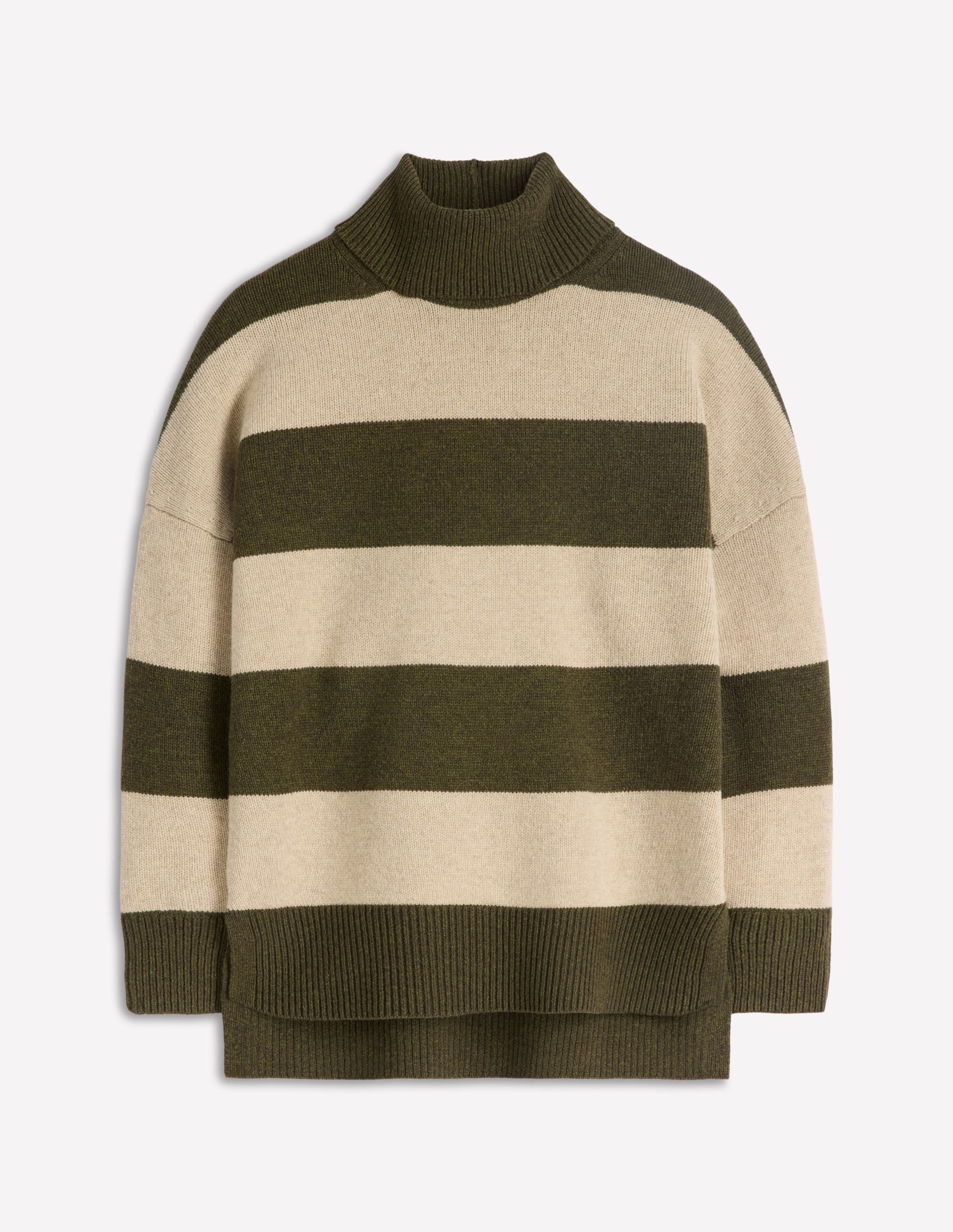 Polly Merino Roll Neck Jumper-Marsh, Linen Stripe - Image 6