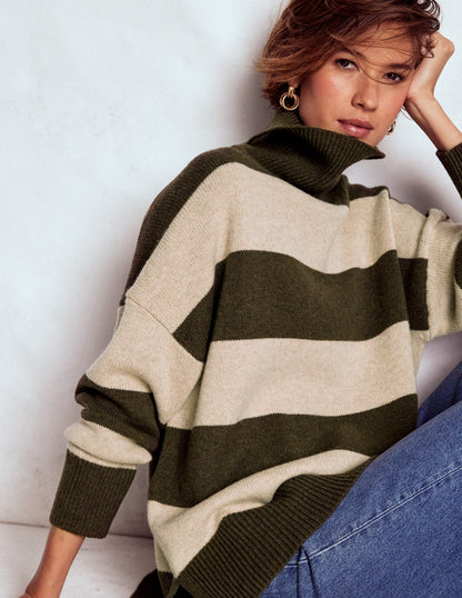 Polly Merino Roll Neck Jumper-Marsh, Linen Stripe-1