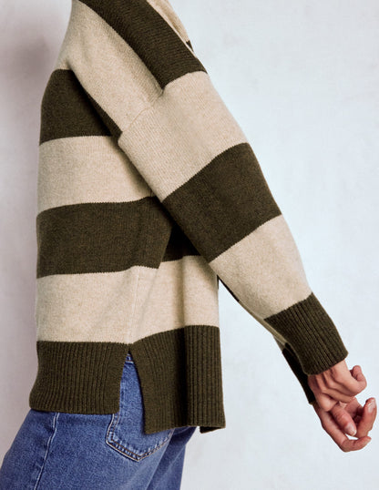 Polly Merino Roll Neck Jumper-Marsh, Linen Stripe-2