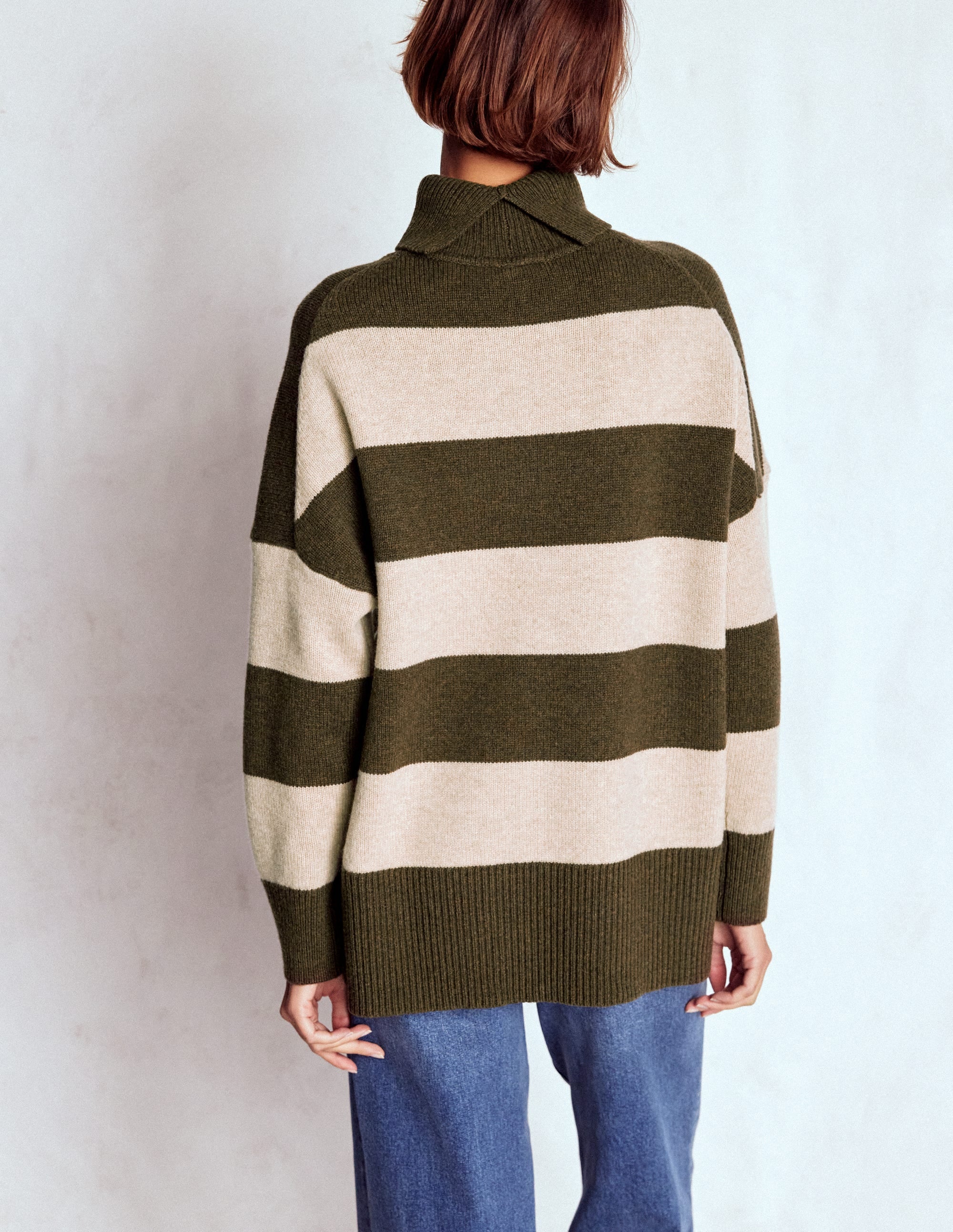 Polly Merino Roll Neck Jumper-Marsh, Linen Stripe - Image 3