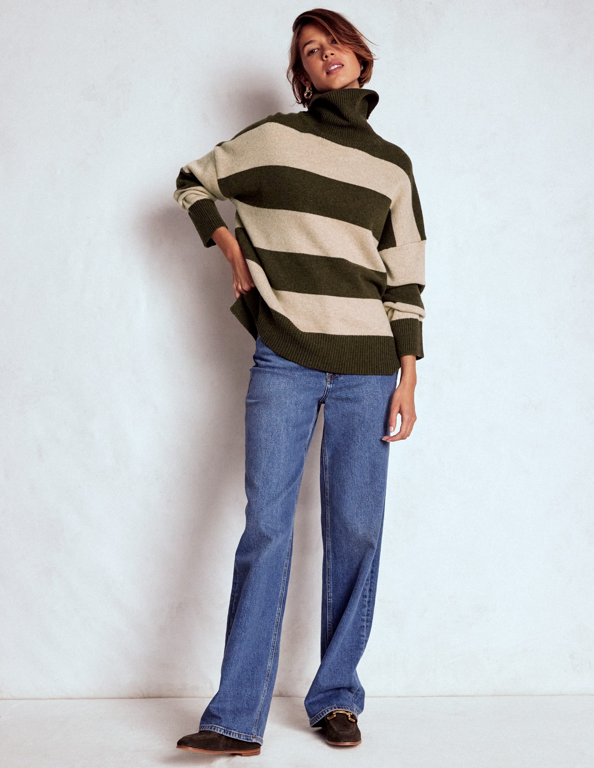 Polly Merino Roll Neck Jumper-Marsh, Linen Stripe - Image 5