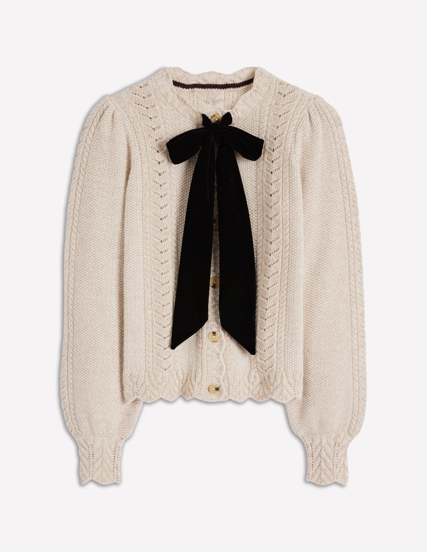 Velvet Bow Cable Cardigan-Gold Sparkle