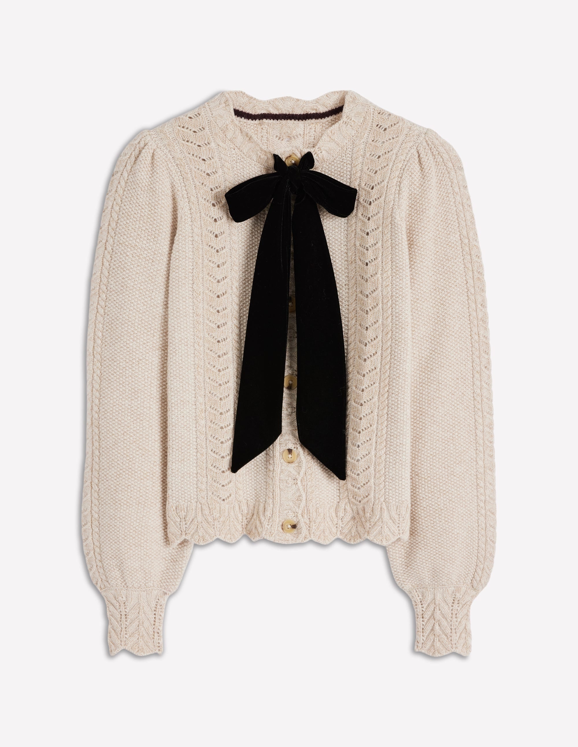 Velvet Bow Cable Cardigan-Gold Sparkle - Image 7