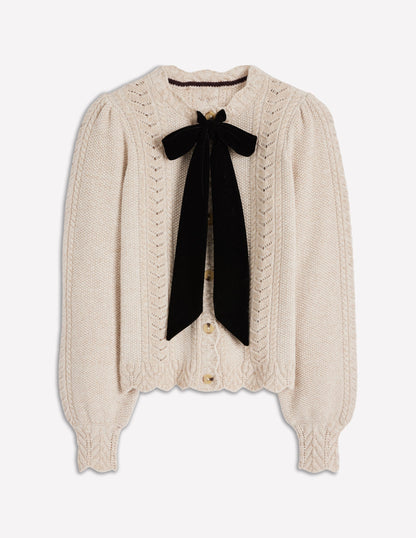 Velvet Bow Cable Cardigan-Gold Sparkle-7