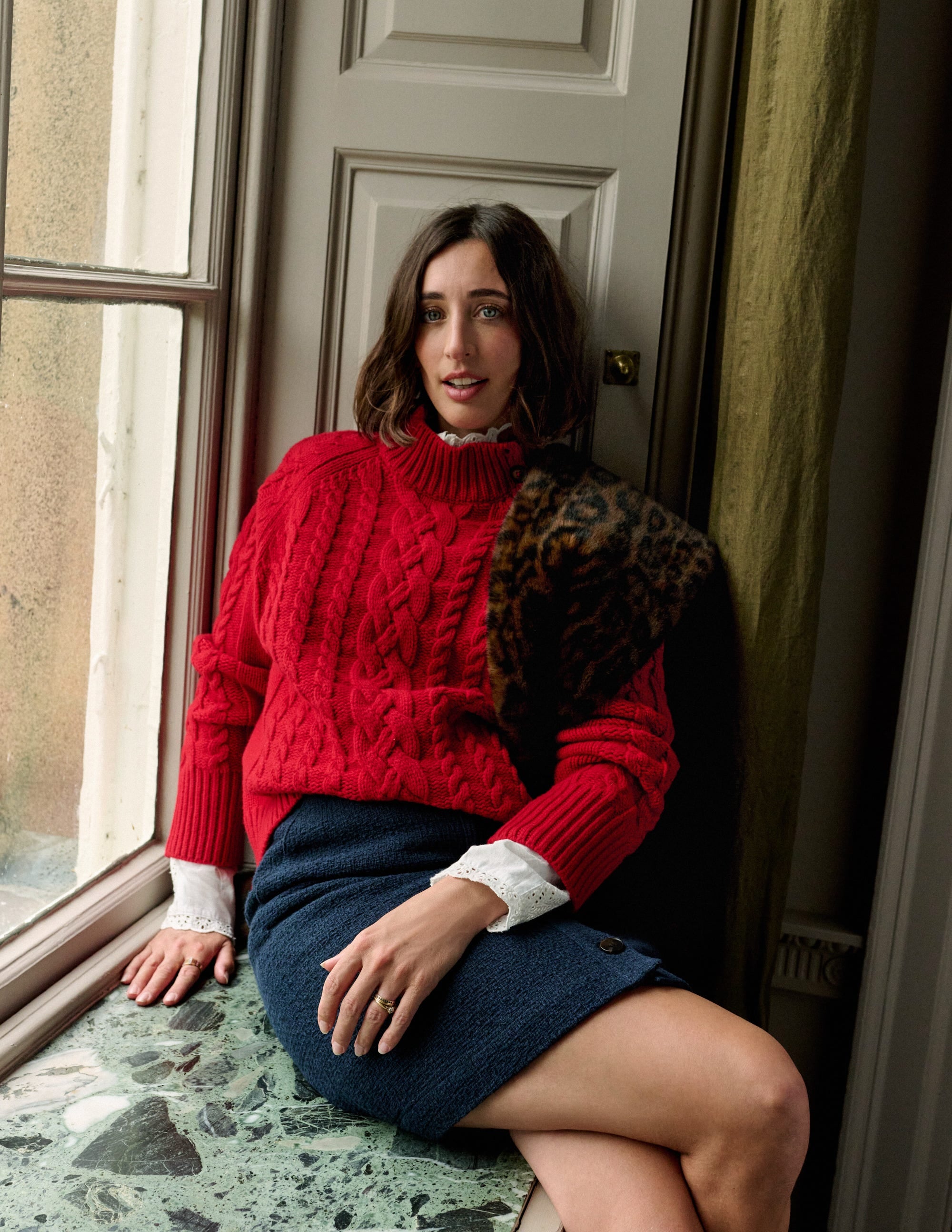Amara Merino Cable Jumper-Carmine Red - Image 6