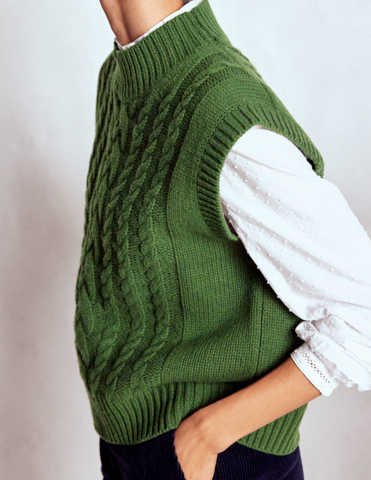 Amara Merino Cable Tank-Green Fir - Image 3