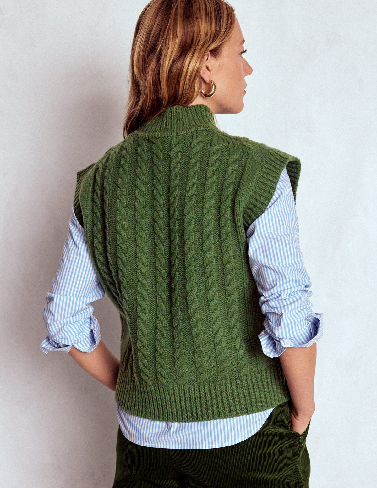 Amara Merino Cable Tank-Green Fir - Image 4