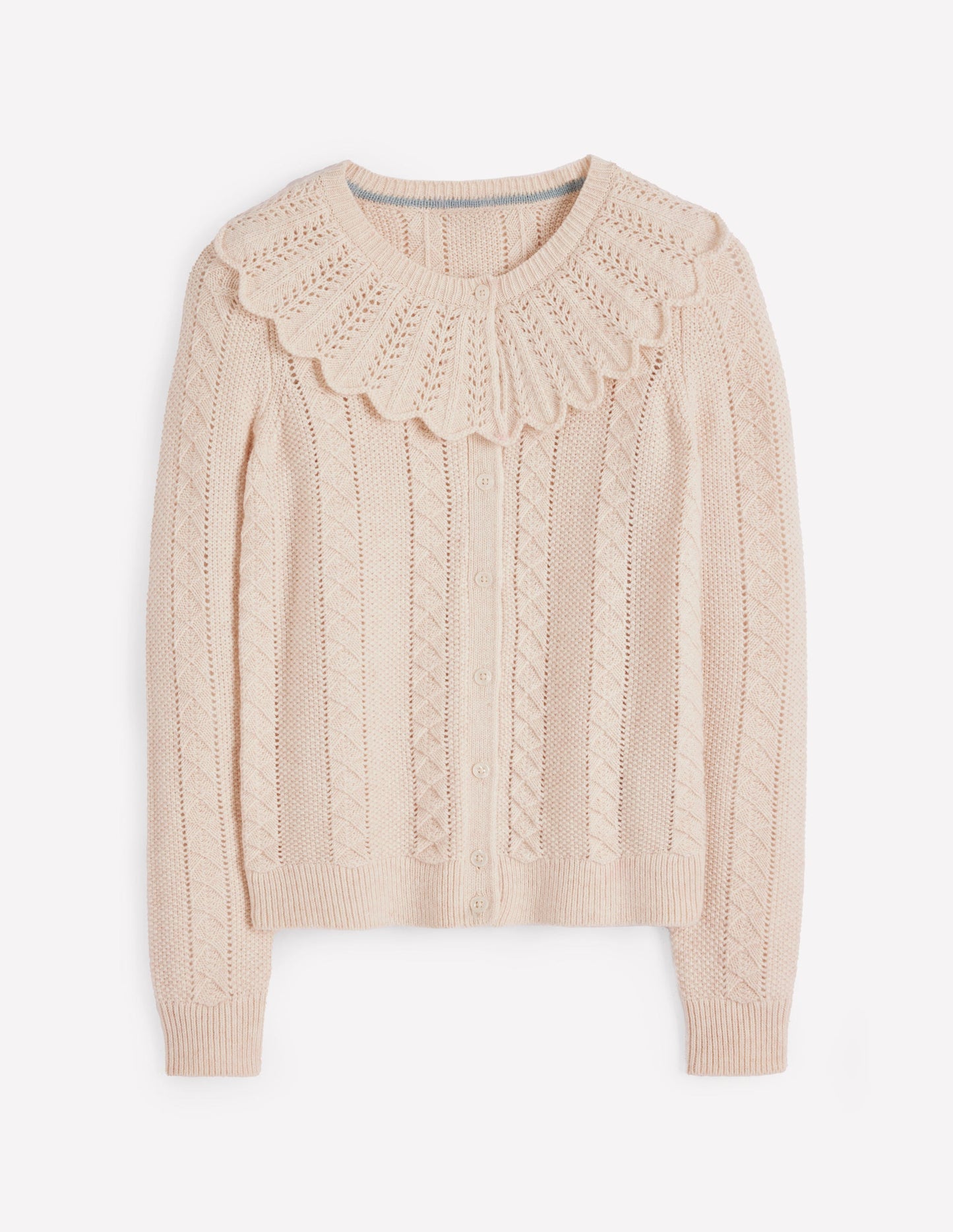 Scallop Collar Cardigan-Warm Ivory Melange