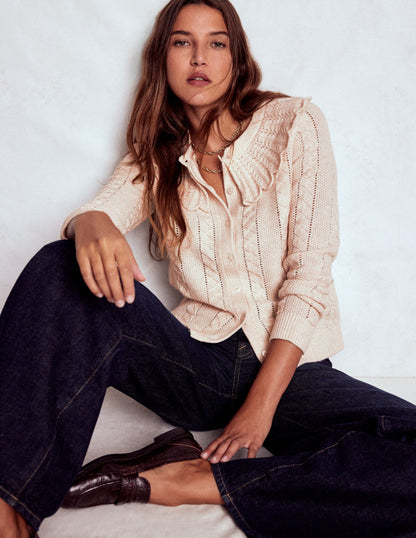 Scallop Collar Cardigan-Warm Ivory Melange-1