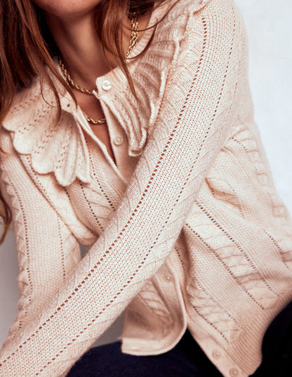 Scallop Collar Cardigan-Warm Ivory Melange-2
