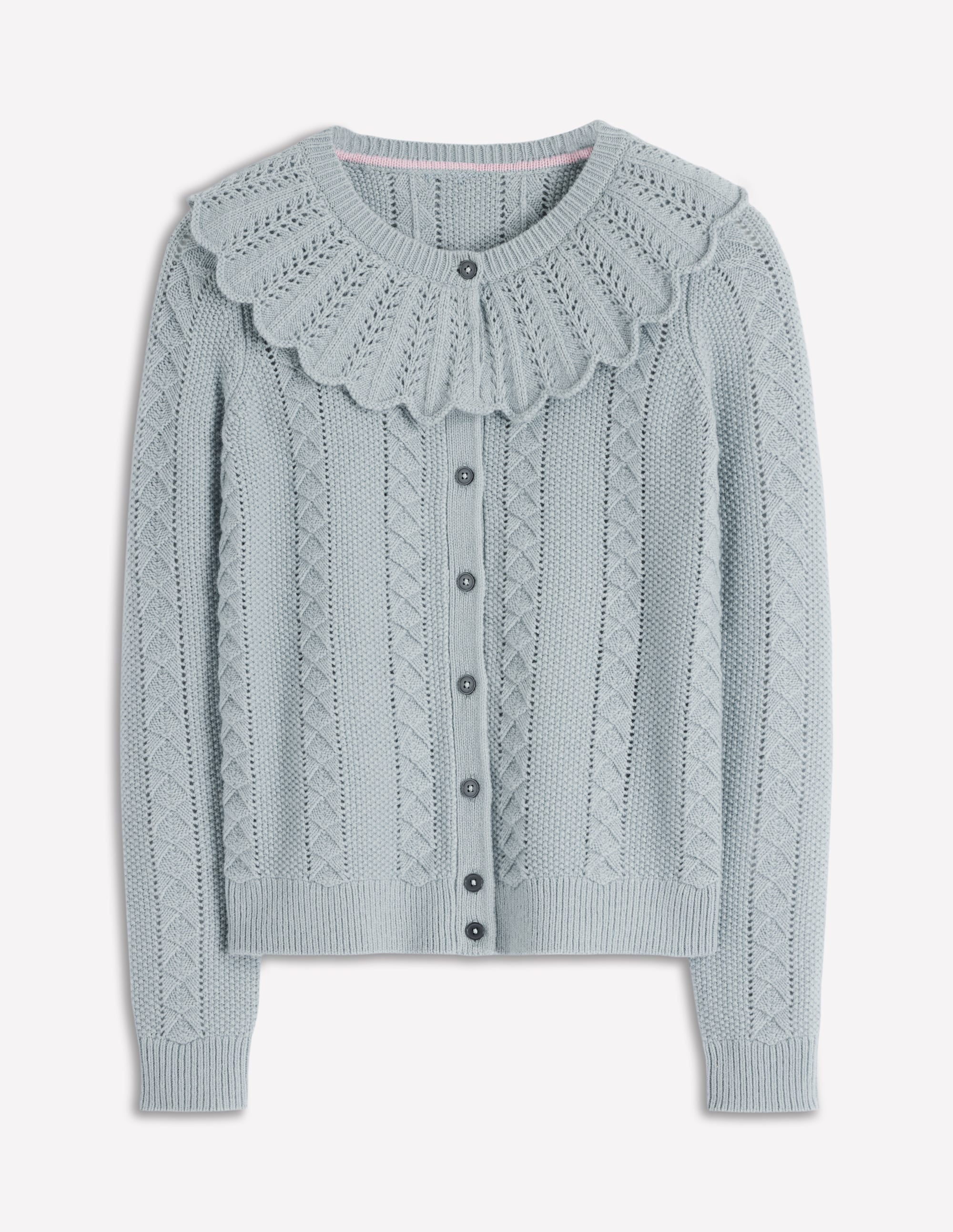 Scallop Collar Cardigan-Seamist Blue Melange | Boden UK