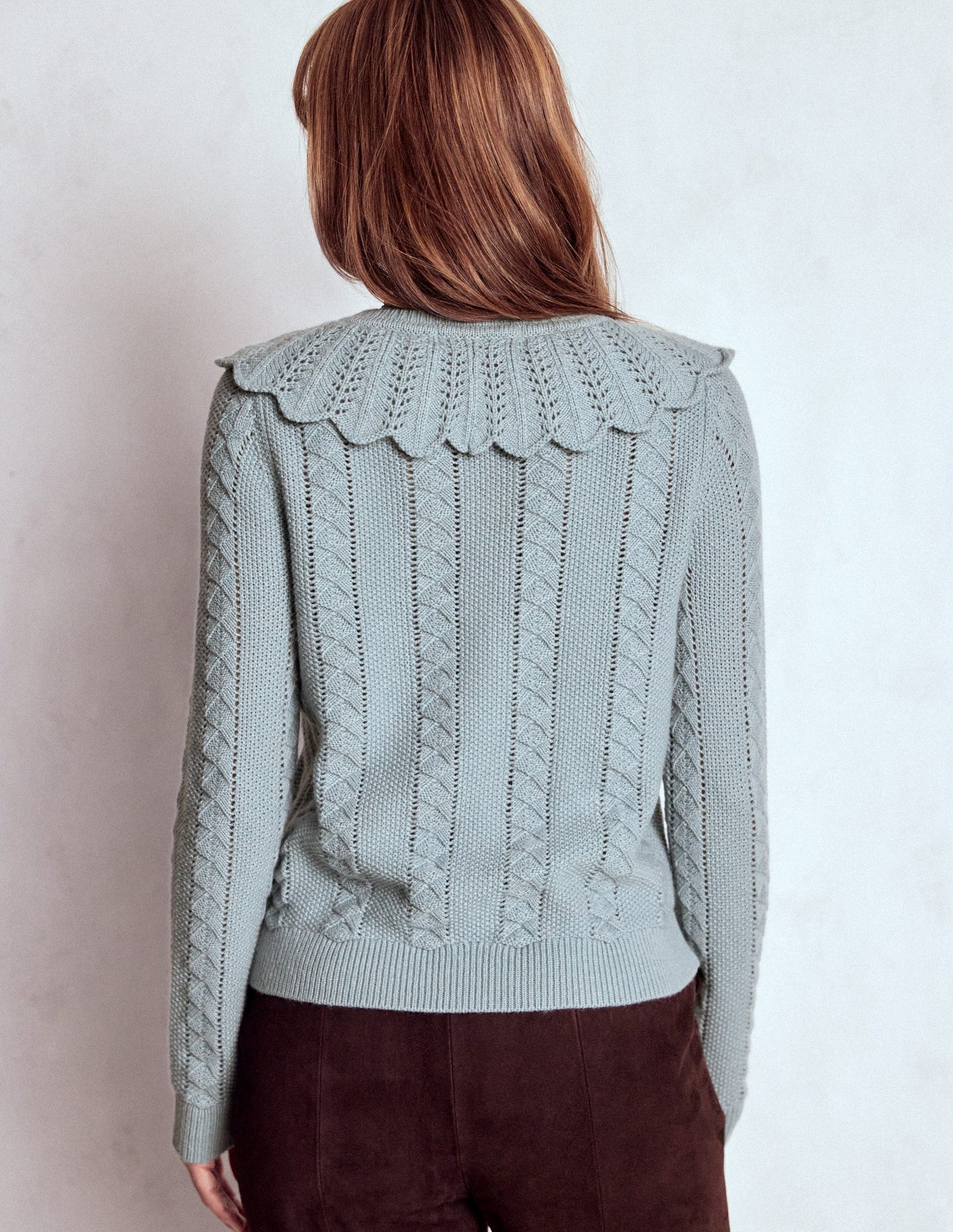 Scallop Collar Cardigan-Seamist Blue Melange