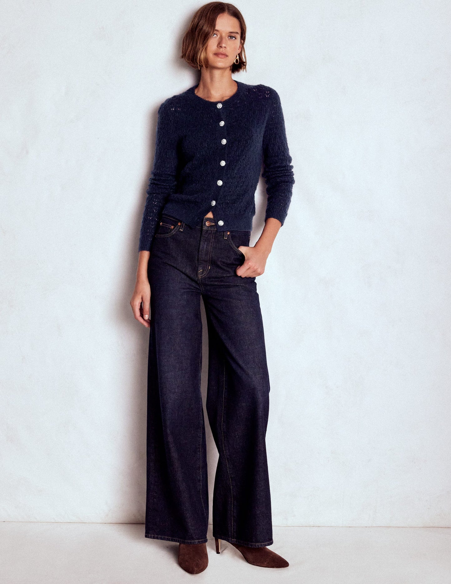 Jewel Button Cardigan-Navy