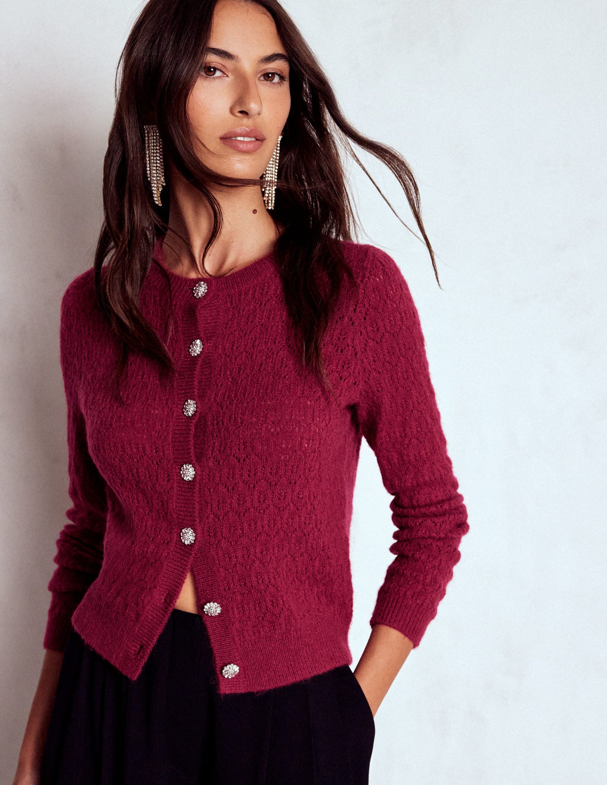 Jewel Button Cardigan-Ruby Red-1