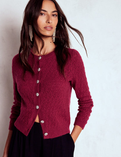 Jewel Button Cardigan-Ruby Red-1