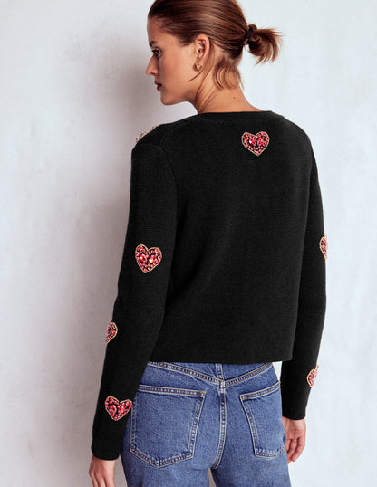 Jewelled Knitted Jacket-Black Hearts-3