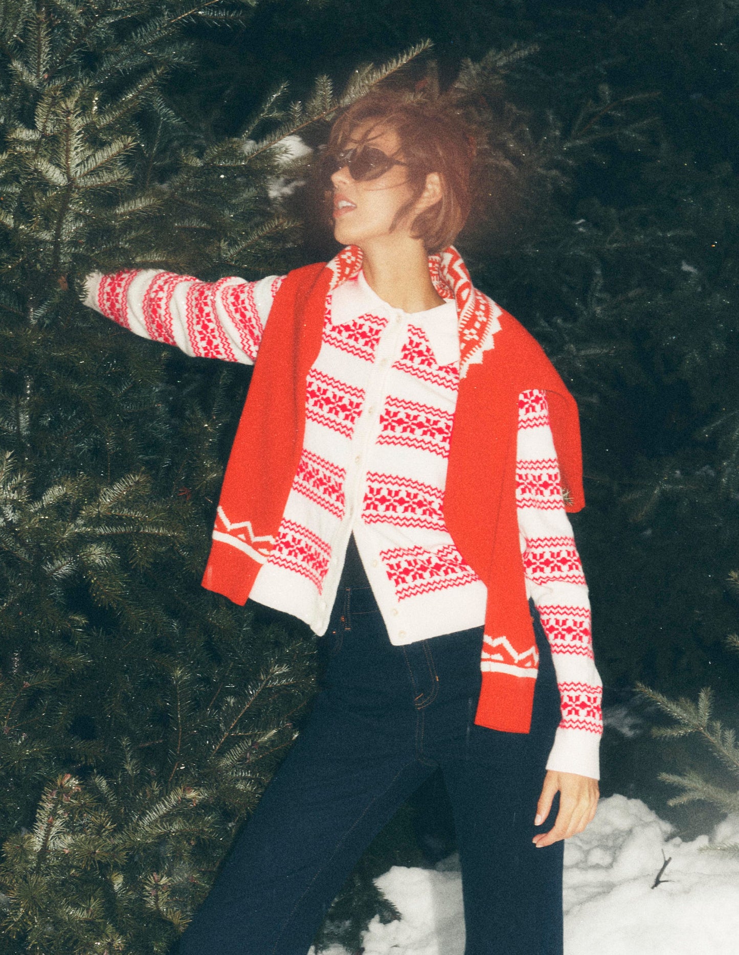 Edie Fair Isle Knitted Shirt-Warm Ivory, Red Fair Isle