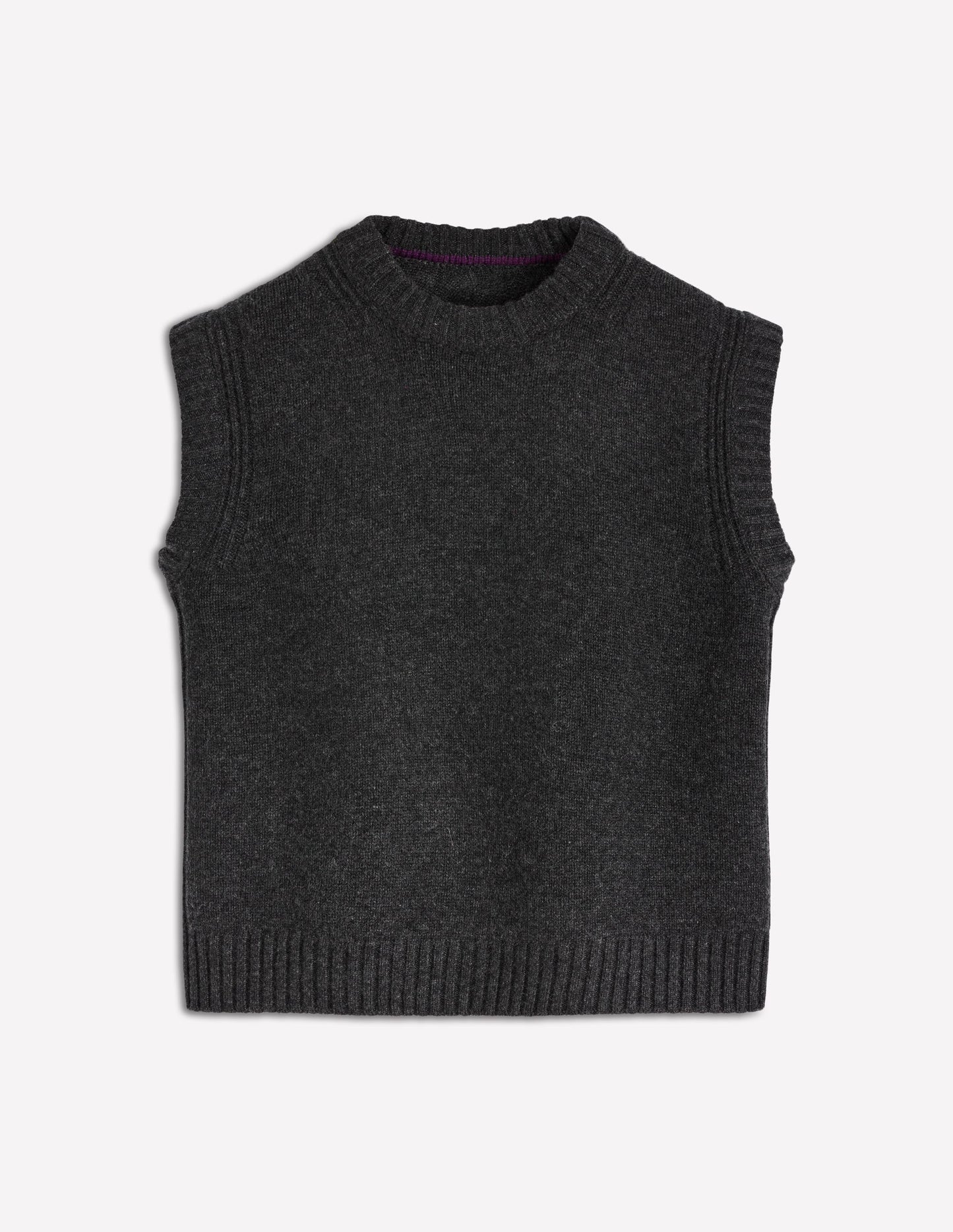 Cashmere Ribbed Trim Tank-Charcoal Melange
