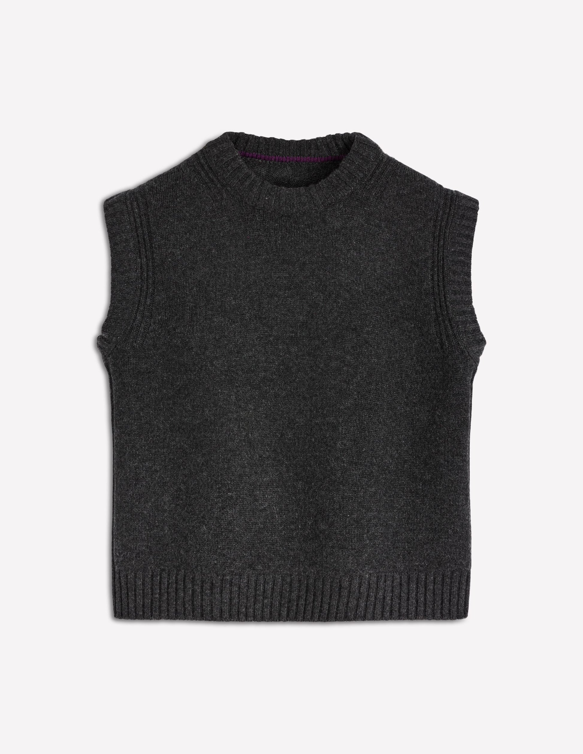 Cashmere Ribbed Trim Tank-Charcoal Melange-6