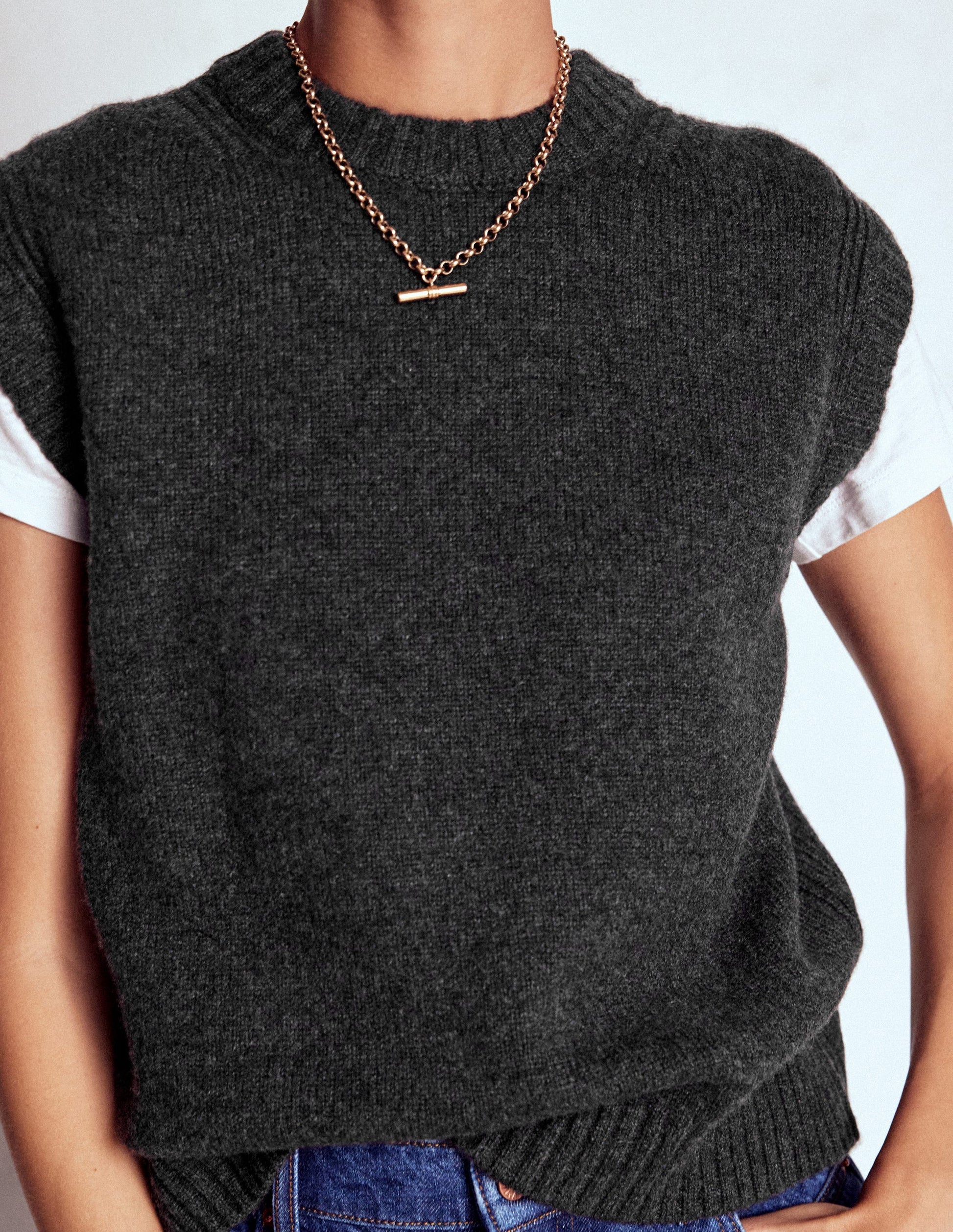 Cashmere Ribbed Trim Tank-Charcoal Melange-2