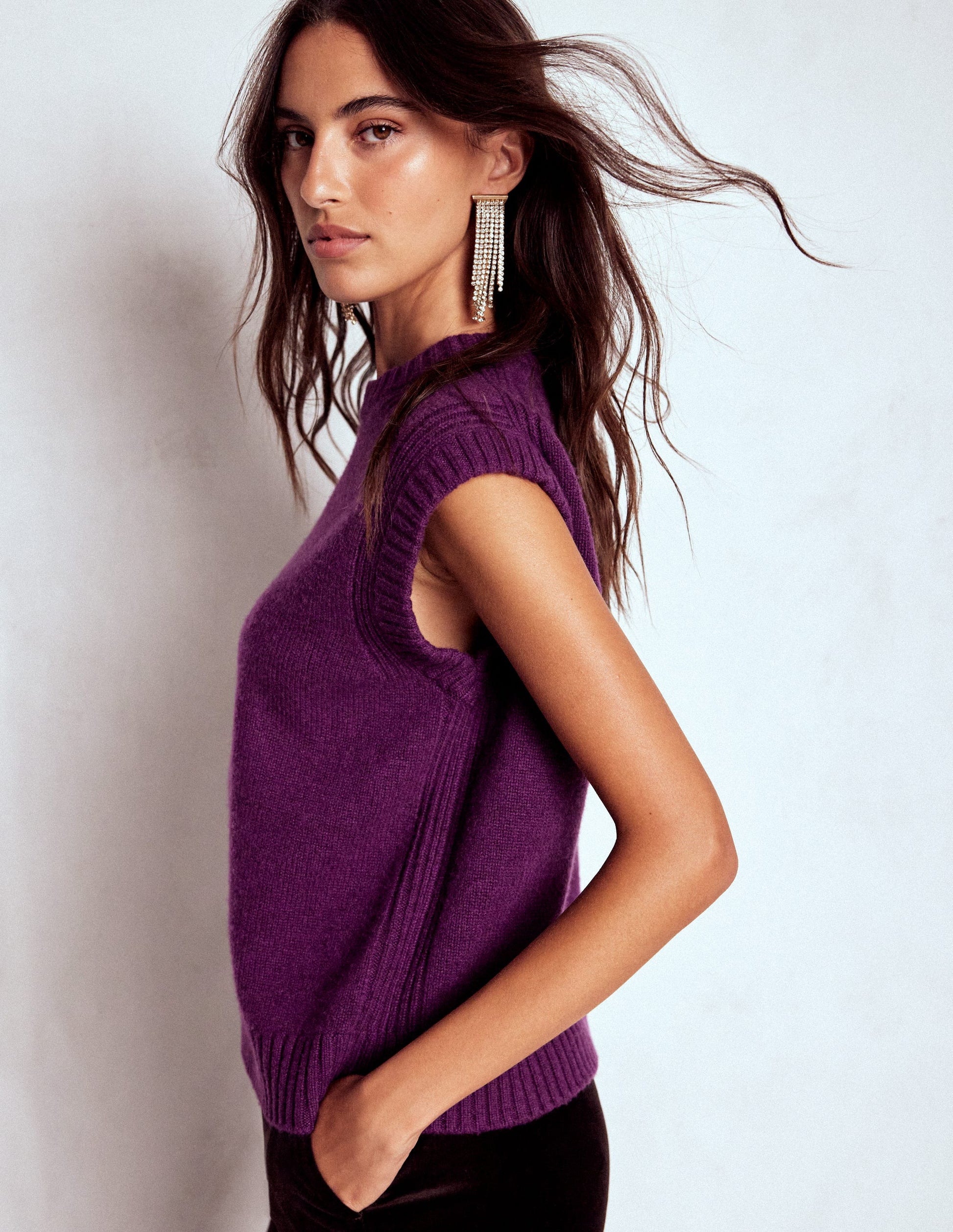 Cashmere Ribbed Trim Tank-Purple-1
