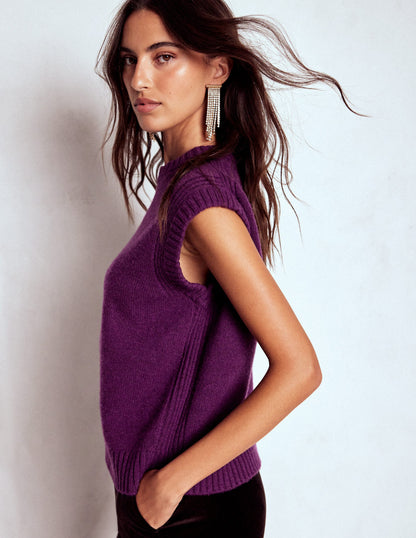 Cashmere Ribbed Trim Tank-Purple-1