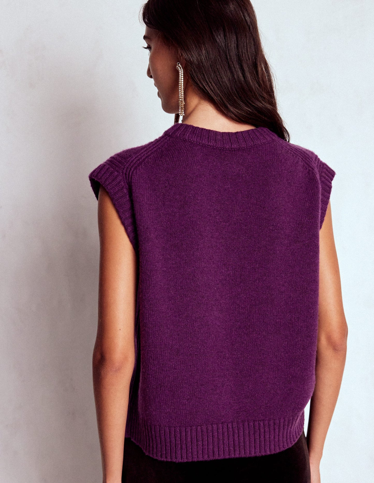 Cashmere Ribbed Trim Tank-Purple