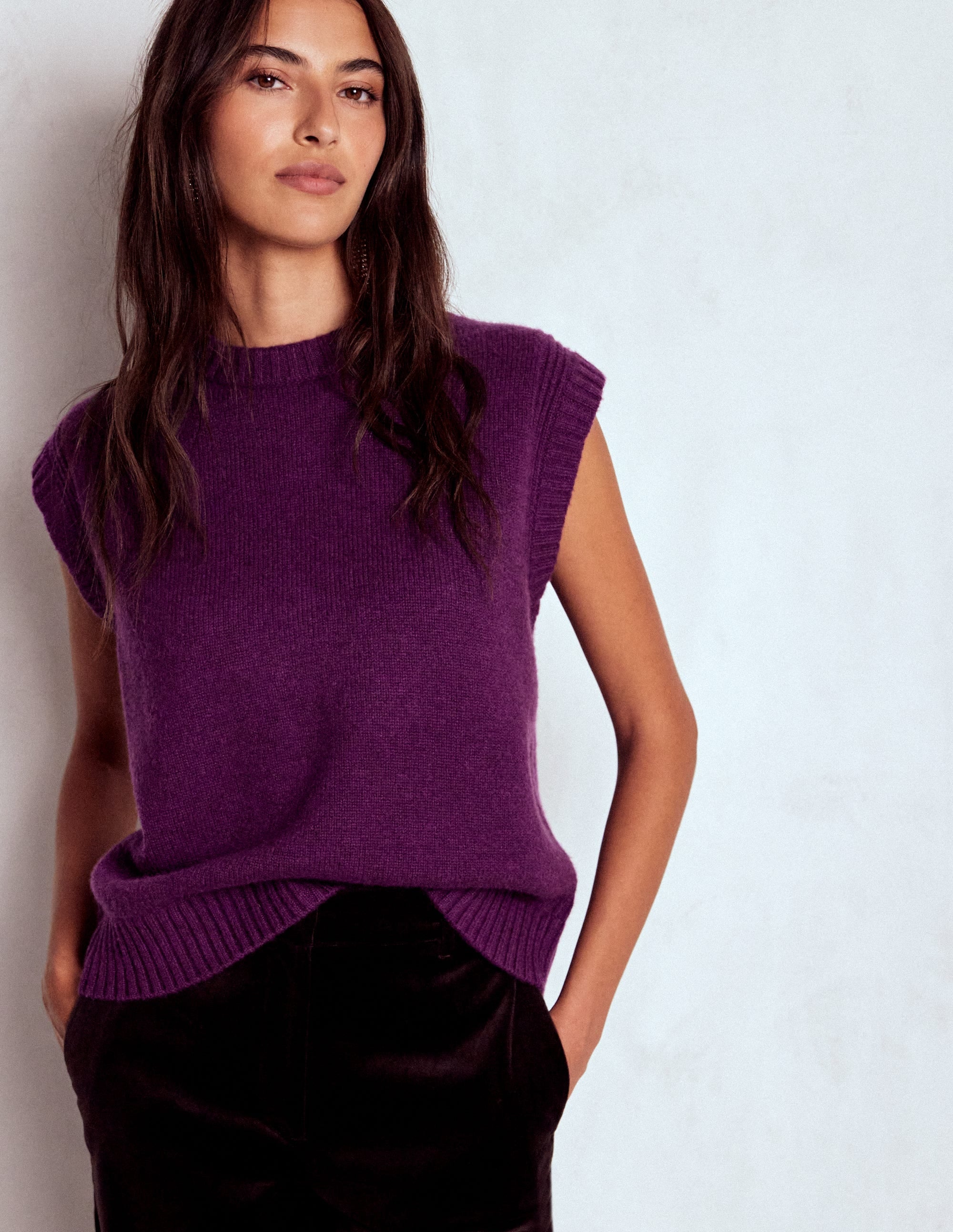Cashmere Ribbed Trim Tank-Purple - Image 4